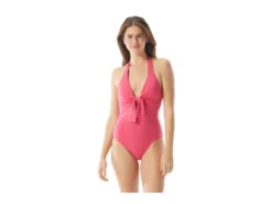 Vince Camuto Solid Tie Front Halter One-Piece