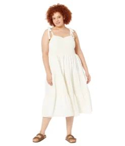 Madewell Plus Eyelet Lucie Tie-Strap Tiered Midi Dress