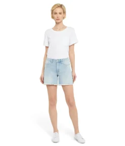 NYDJ High-Rise A-Line Shorts Fray Hem In Dunes