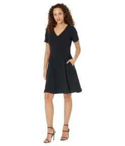 Maggy London 3/4 Sleeve A-Line Mini Dress With Trim