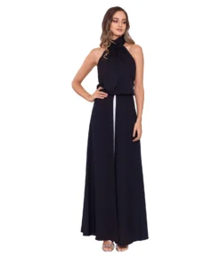 Betsy & Adam Mock Neck Wide Leg Crepe Jumpsuit