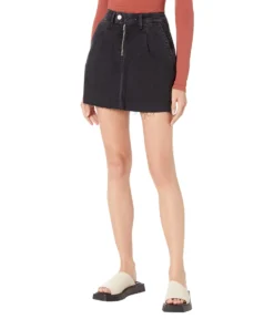 Paige Sade Skirt Extended Waistband Exposed Zip In Dusted Onyx