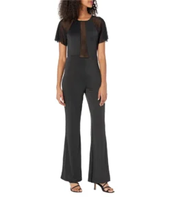 Bebe Mesh Detail Wide Leg Jumpsuit