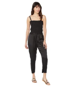 Chaser Stretch Silky Basics Smocked Drawstring Waist Jumpsuit