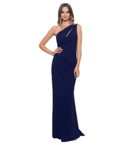 Betsy & Adam One Shoulder Cutout Crepe Gown