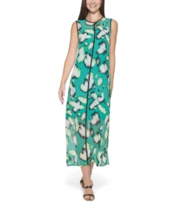 DKNY Printed Sleeveless Midi Dress