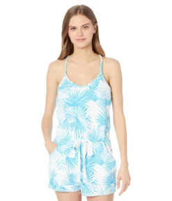 Bobi Los Angeles T-Back Pocket Romper In Printed Lounge Terry