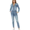KUT From The Kloth Rachel-Zip-Up Denim Romper W/ Patch Pockets In Medium Wash