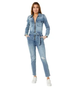 KUT From The Kloth Rachel-Zip-Up Denim Romper W/ Patch Pockets In Medium Wash