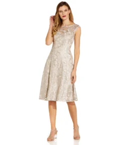 Adrianna Papell Sequin & Embroidered Midi Cocktail Dress