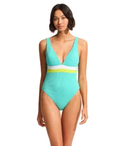 Seafolly Slice Of Splice Spliced Deep V-Neck One-Piece