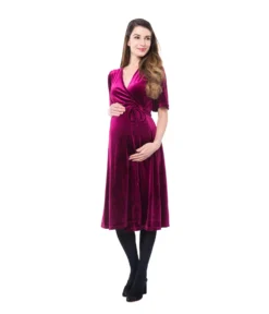 NOM Maternity Genevieve Maternity + Nursing Velvet Wrap Dress