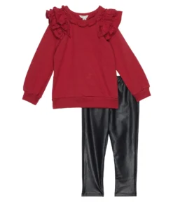 HABITUAL Girl Ruffle Sleeve Pullover Set (Toddler)