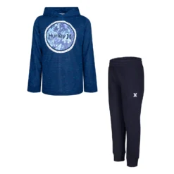 Hurley Kids Cloud Slub Long Sleeve Hooded T-Shirt And Joggers Two-Piece Outfit Set (Little Kids)