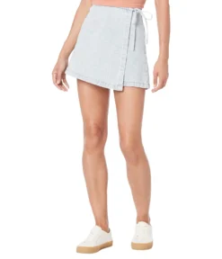 Blank NYC Light Wash Denim Skort With Tie Front Detail In Blue