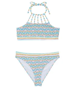 Hobie Kids Coming Up Daisies High Neck Strappy Bralette And Hipster (Big Kids)