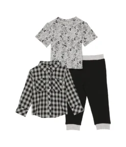 Pippa & Julie Plaid Top, Short Sleeve Tee & Pants Three-Piece Set (Toddler)
