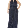 Adrianna Papell Crinkle Metallic Halter Neck Blouson Jumpsuit