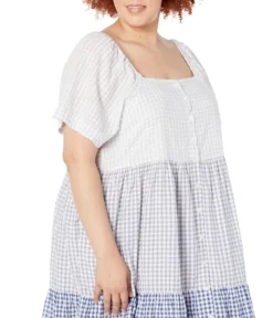Madewell Plus Patchwork Gingham Button-Front Tiered Midi Dress -Madewell Sales Store 81sfnSH UnL