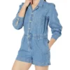 Madewell Long Sleeve Elastic Waist Denim Romper In Rushland Wash