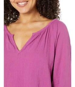 Mod-o-doc Double Layer Gauze 3/4 Shirred Sleeve Notch Neck Dress -Madewell Sales Store 91wD3egXiL